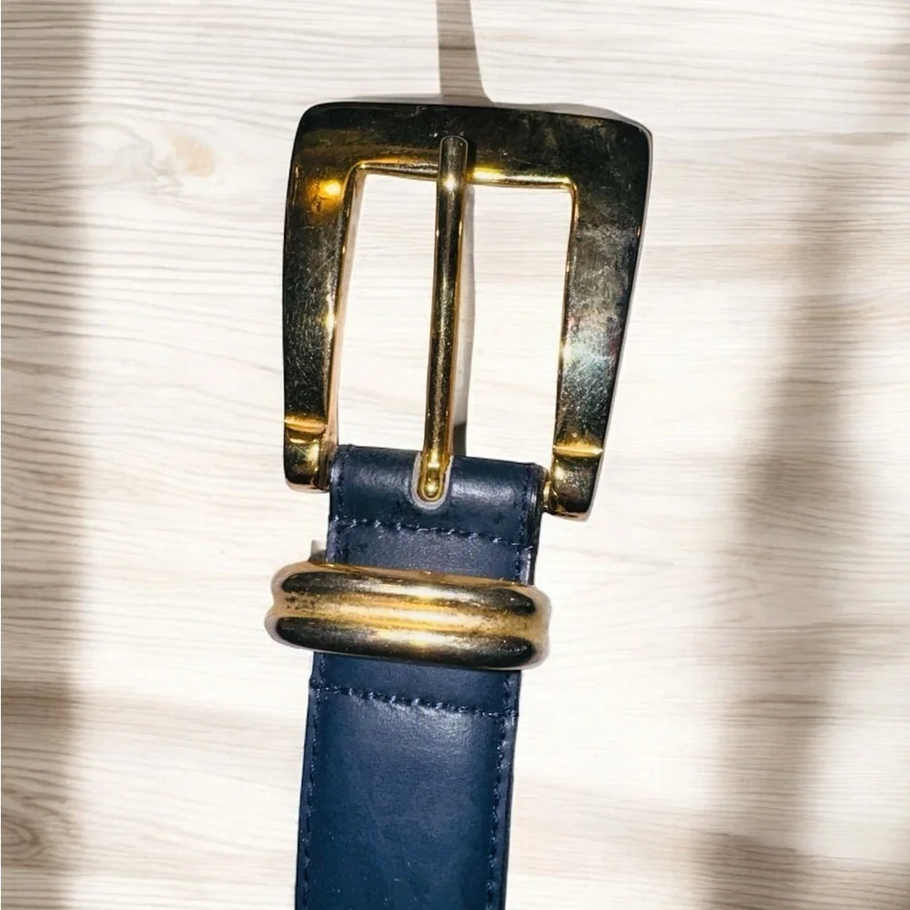 ☆Milos☆ Womens Genuine Leather Belt BLACK Buckle Made in Italy Size L